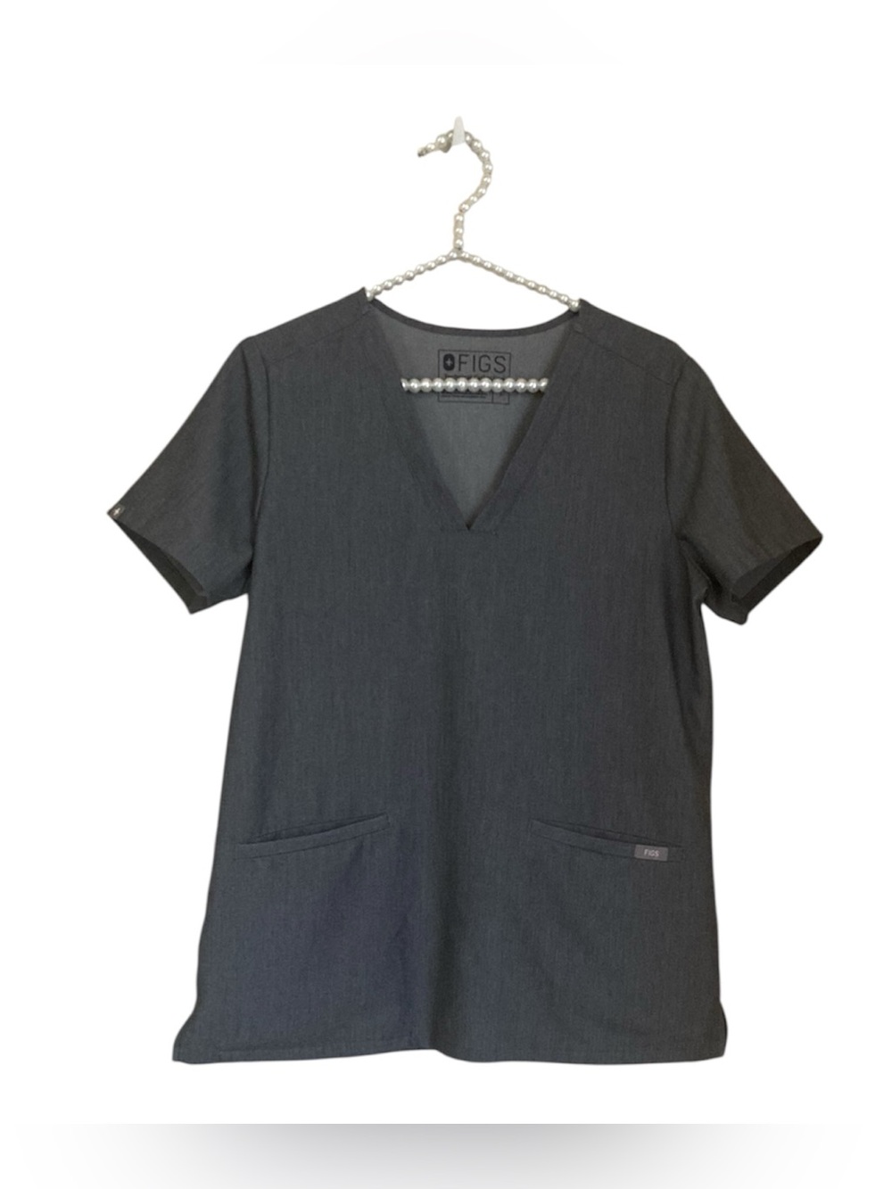 Figs V-Neck Sz Sm Gray Short Sleeve Scrub Top Technical Collection Three Pockets